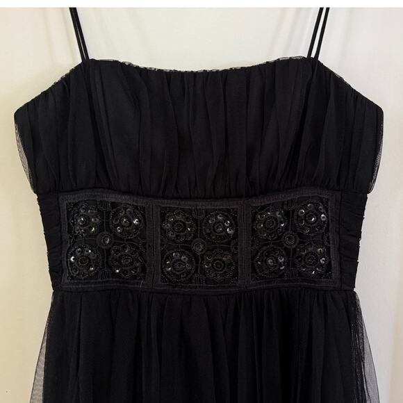 Vintage Cache Midi Dress Strap Black Cocktail Mesh size 4 Party Paris Y2K Formal - Picture 3 of 6